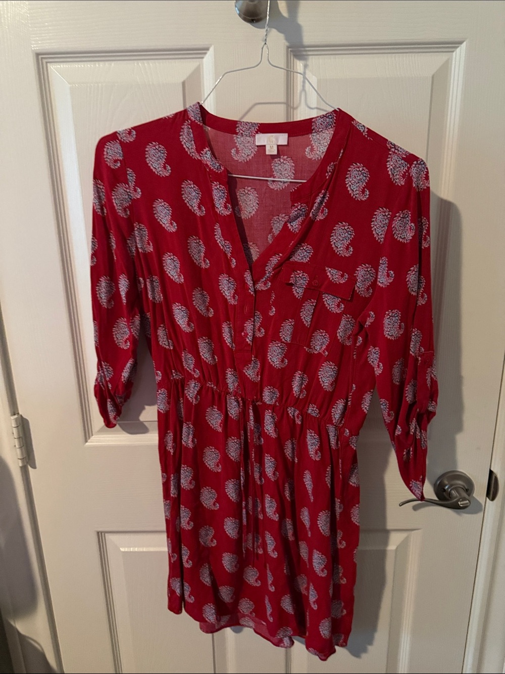 Chico's Red Paisley-Print Long Sleeve Dress